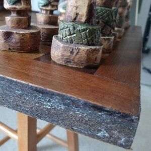 Beautiful large wood and leather Chess Set & Board